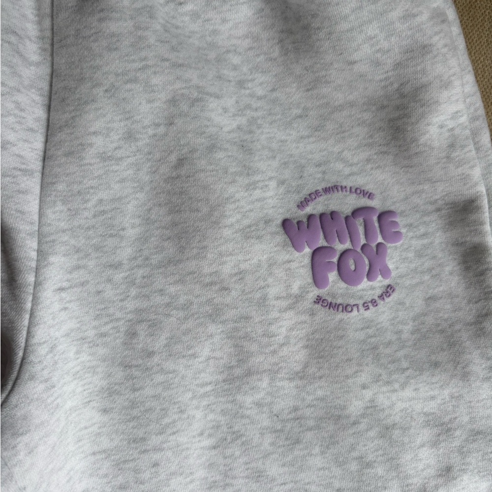 White Fox Boutique Kids Heather Gray Sweatpants with Lavender Logo *NEW*